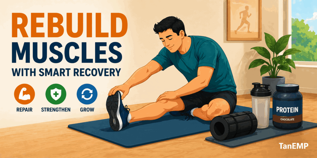 rebuild muscles with smart recovery with foam rolling, stretch, warm up